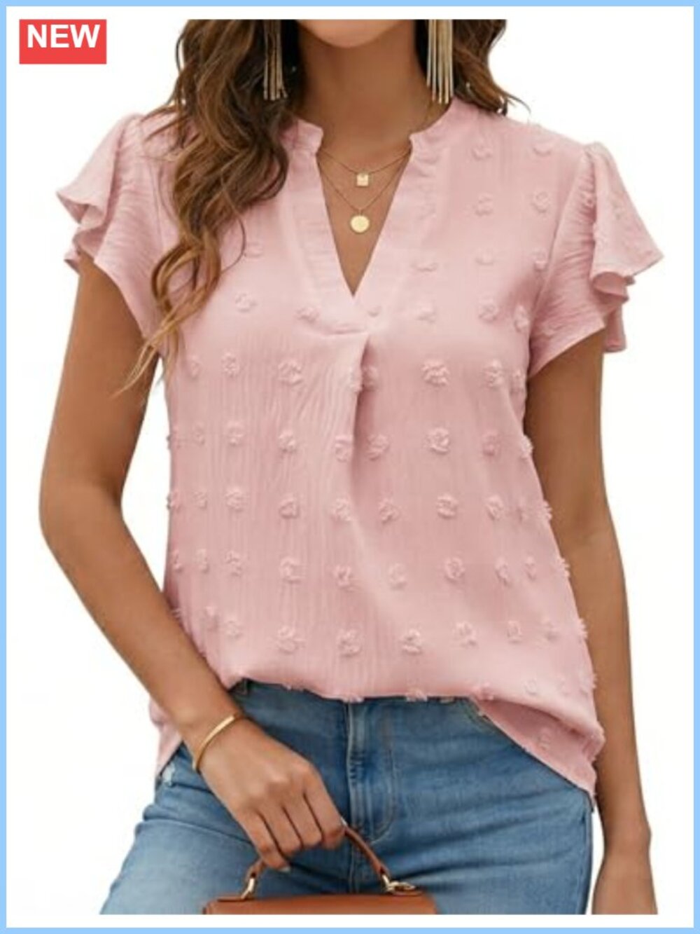 Womens V Neck Ruffle Short Sleeve Chiffon Blouse Pleated Business Casual Tunic